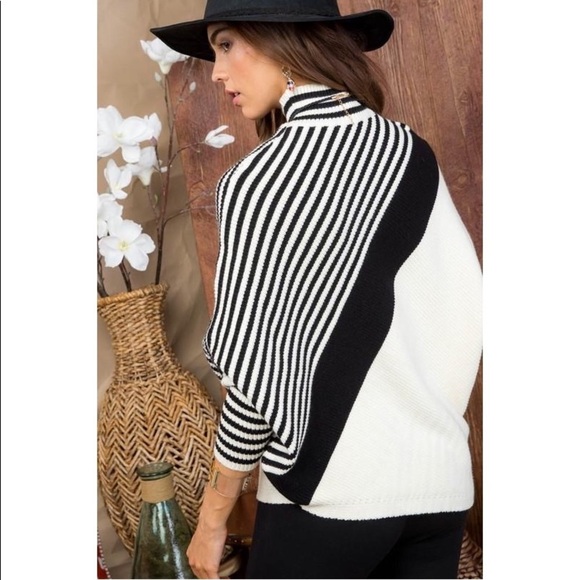 Mock Neck Batwing Striped Knit Sweater - Picture 2 of 6